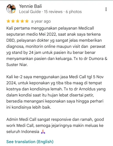 Ulasan 5 bintang dari Yennie Bali di Google Review Medi-Call