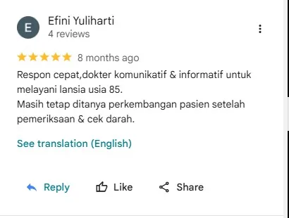 Ulasan 5 bintang dari Efini Yuliharti di Google Review Medi-Call