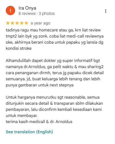 Ulasan 5 bintang dari Ira Onya di Google Review Medi-Call